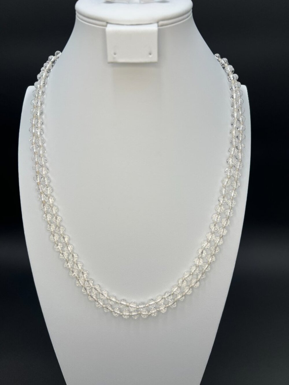 Vintage 1950s Clear Glass Bead Necklace Long 57” Strand Faceted Endless - Picture 5 of 5